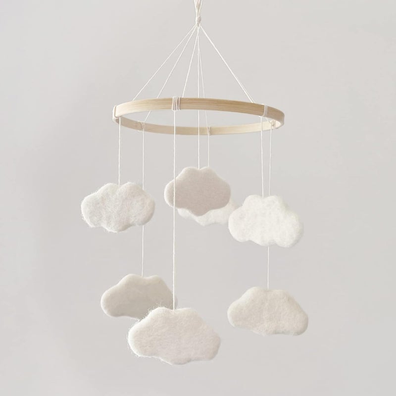 EBINGMIMA Baby Mobile for Crib - Boho Crib Mobile - Felt Cloud Mobile - Gender Neutral Baby Mobile - Boho Nursery Decor - Crib Mobile for Girls, Boys - Mobile for Bassinet, Pack N Play - Cloud - Image 1